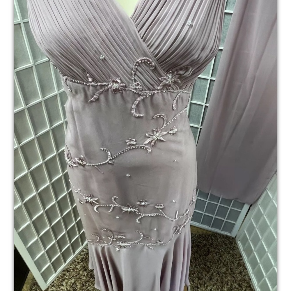 Dress, parties/cocktail, Dusty Pink, decorated, rhinestones, with shawl,size14.: - Picture 6 of 11